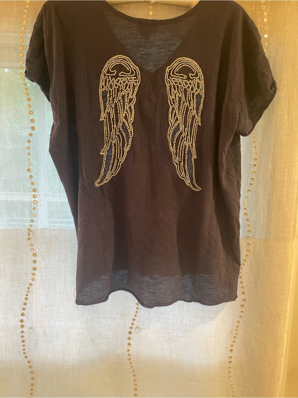 Berenice blue Tee with Beaded Angel Wing Appliqués